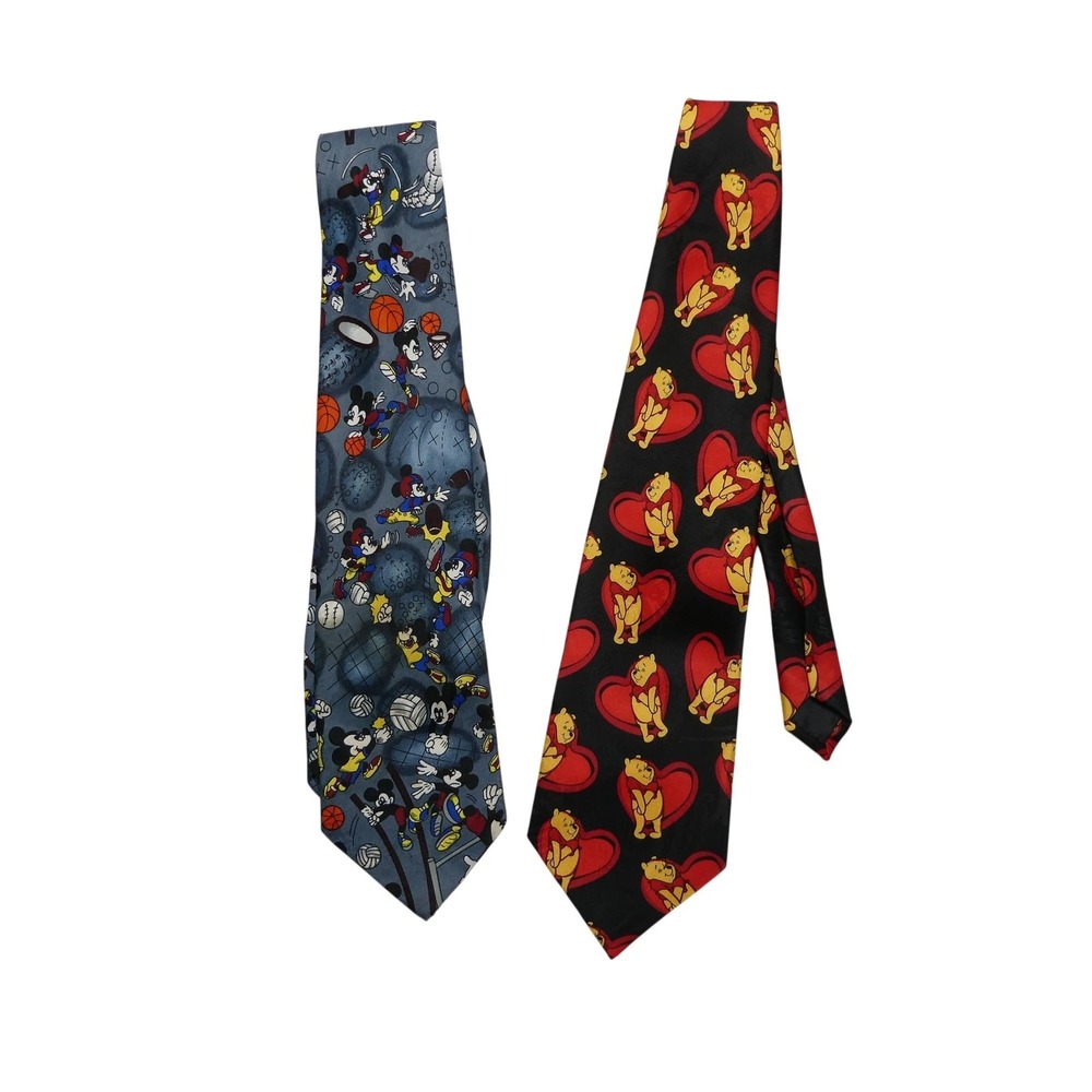 Vintage Disney Mickey Mouse Pooh Tie Lot Mens Black Gray Novelty Neckties 90s